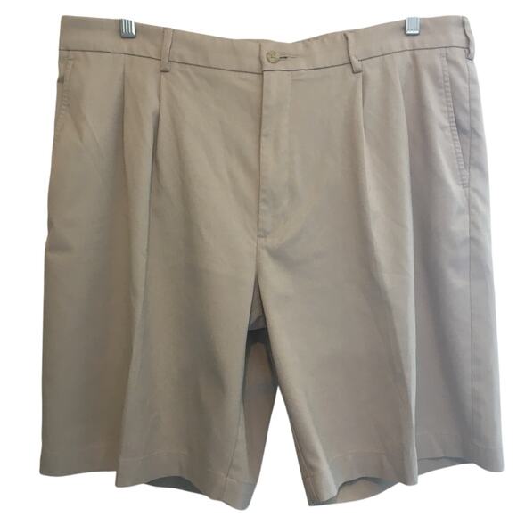 PGA Tour Pro Tour Size 38 Elastic Waist Pleated Beige Golf Shorts - Picture 1 of 6
